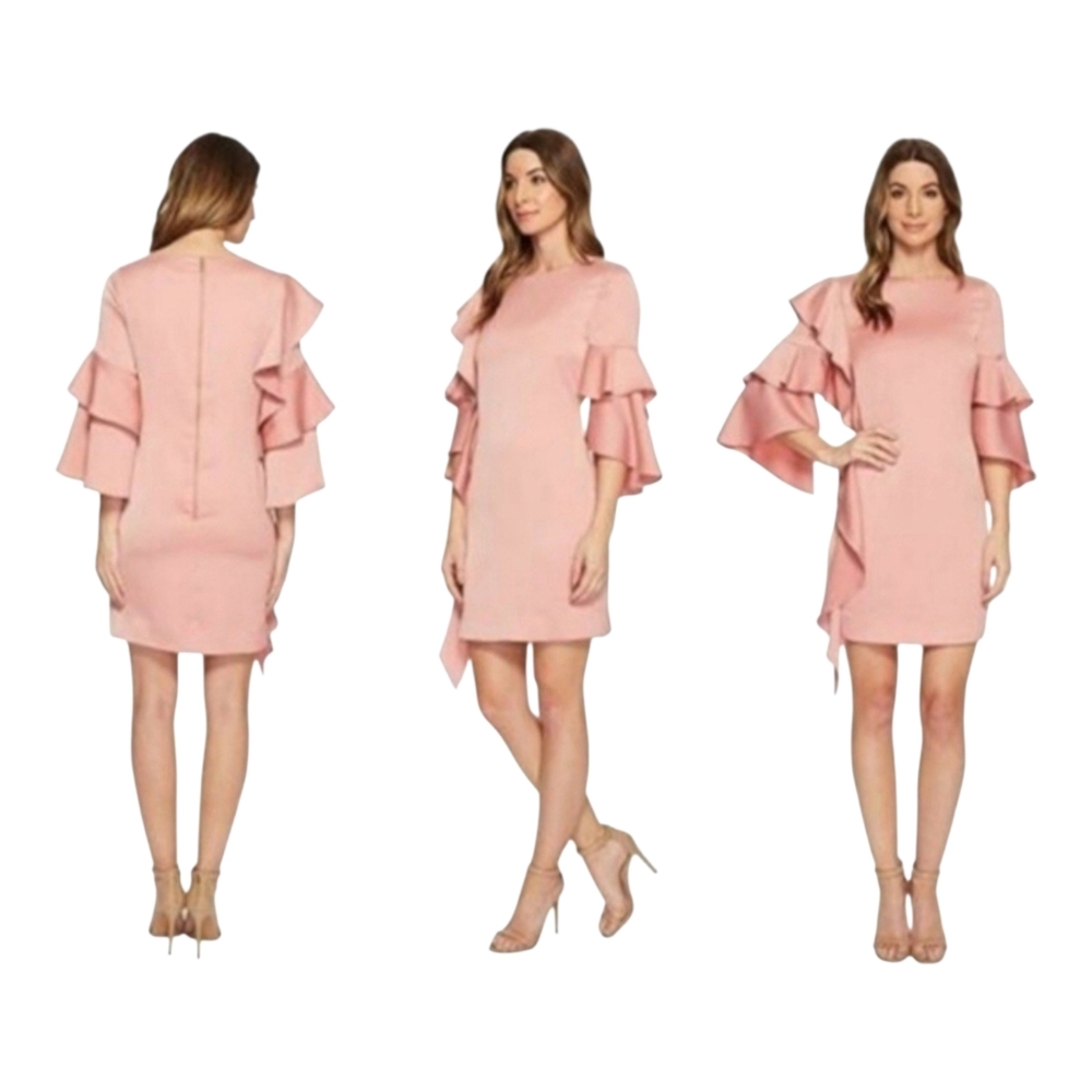 Ted Baker US 4 London Eicio Cascading Ruffle Frill Cuff Dusty Pink Sheath Dress